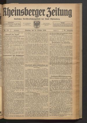 Rheinsberger Zeitung vom 14.10.1930