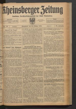 Rheinsberger Zeitung vom 25.10.1930