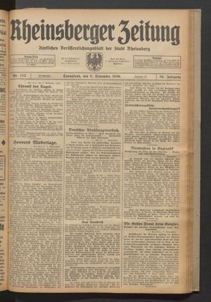 Rheinsberger Zeitung vom 08.11.1930