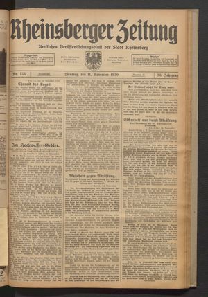 Rheinsberger Zeitung vom 11.11.1930