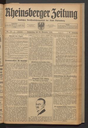 Rheinsberger Zeitung vom 20.11.1930