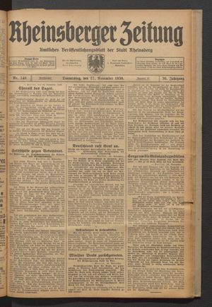 Rheinsberger Zeitung vom 27.11.1930