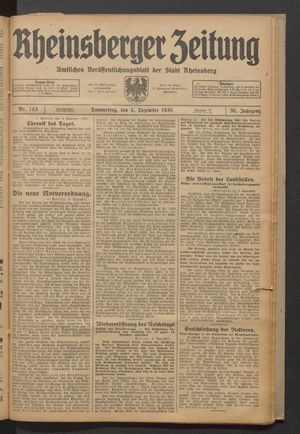 Rheinsberger Zeitung vom 04.12.1930