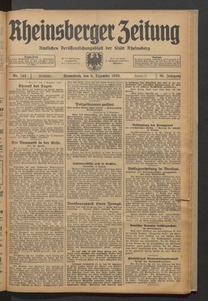 Rheinsberger Zeitung vom 06.12.1930
