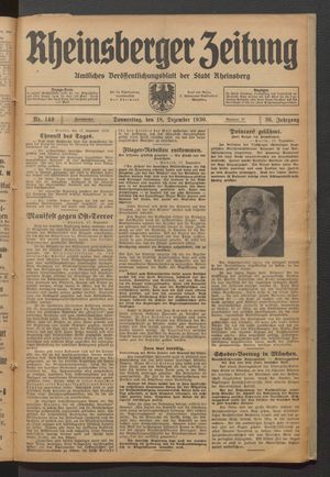 Rheinsberger Zeitung vom 18.12.1930