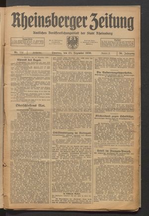 Rheinsberger Zeitung vom 23.12.1930
