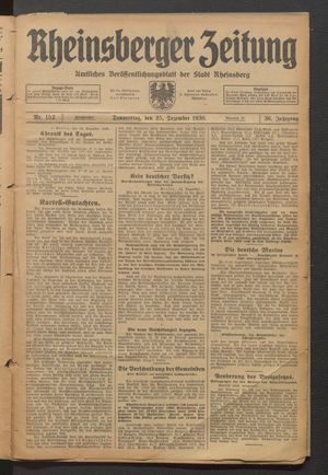 Rheinsberger Zeitung vom 25.12.1930
