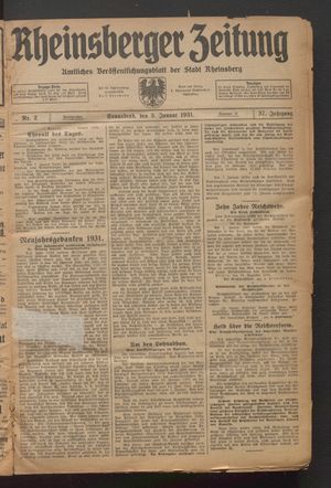 Rheinsberger Zeitung on Jan 3, 1931