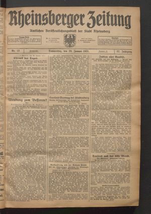 Rheinsberger Zeitung vom 29.01.1931