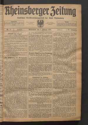 Rheinsberger Zeitung vom 07.02.1931