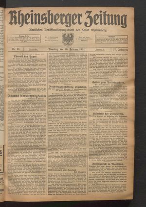 Rheinsberger Zeitung vom 10.02.1931