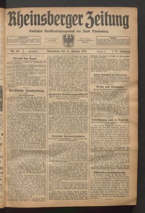 Rheinsberger Zeitung vom 14.02.1931