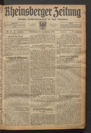 Rheinsberger Zeitung vom 19.02.1931