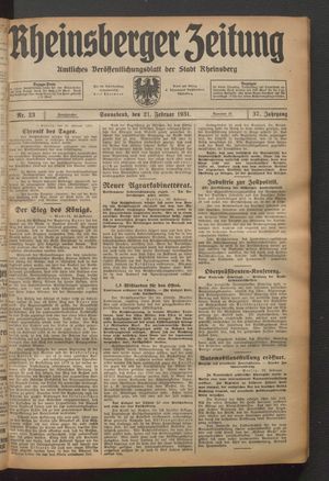 Rheinsberger Zeitung on Feb 21, 1931