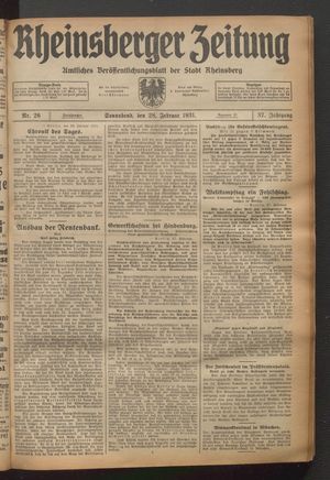 Rheinsberger Zeitung vom 28.02.1931