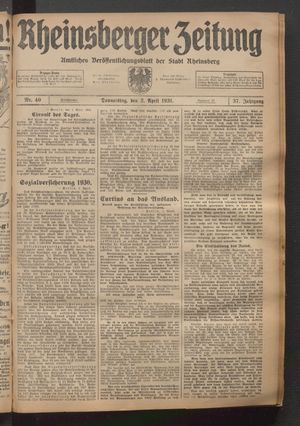Rheinsberger Zeitung vom 02.04.1931