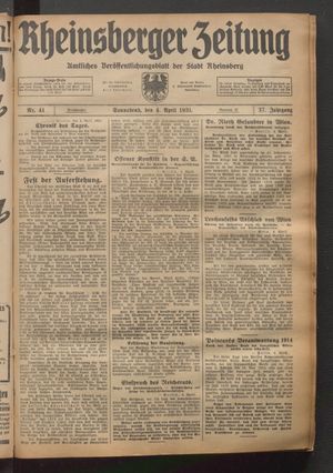Rheinsberger Zeitung vom 04.04.1931
