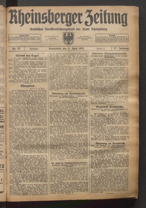 Rheinsberger Zeitung vom 11.04.1931