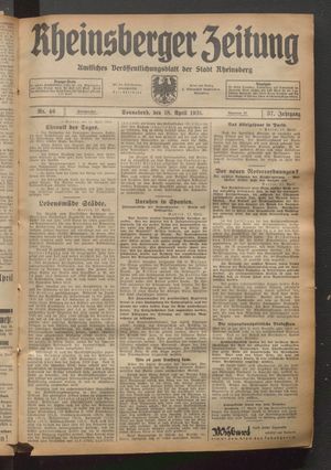 Rheinsberger Zeitung vom 18.04.1931