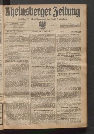 Rheinsberger Zeitung vom 05.05.1931