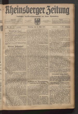 Rheinsberger Zeitung vom 12.05.1931
