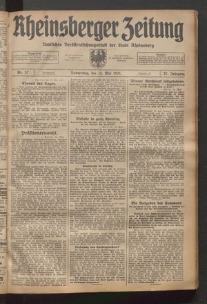 Rheinsberger Zeitung vom 14.05.1931