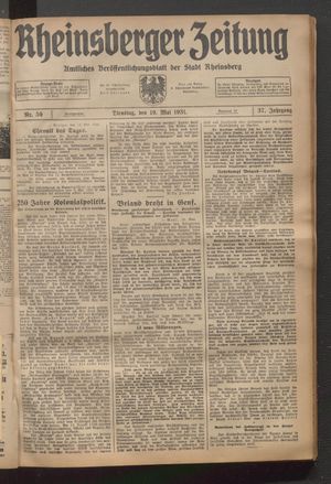 Rheinsberger Zeitung vom 19.05.1931