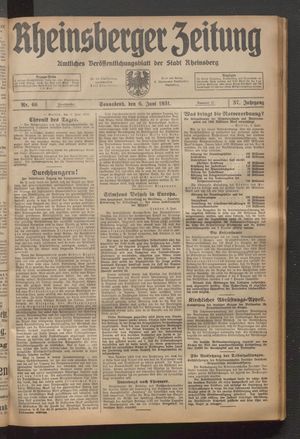 Rheinsberger Zeitung on Jun 6, 1931