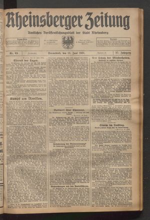 Rheinsberger Zeitung vom 13.06.1931