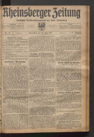 Rheinsberger Zeitung vom 20.06.1931