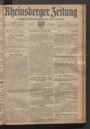 Rheinsberger Zeitung vom 25.06.1931