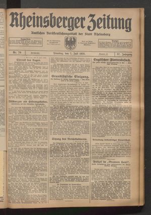 Rheinsberger Zeitung vom 07.07.1931