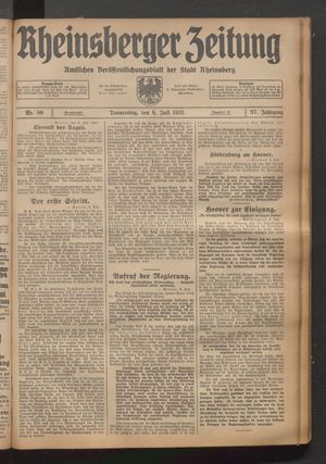 Rheinsberger Zeitung vom 09.07.1931