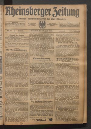 Rheinsberger Zeitung vom 18.07.1931