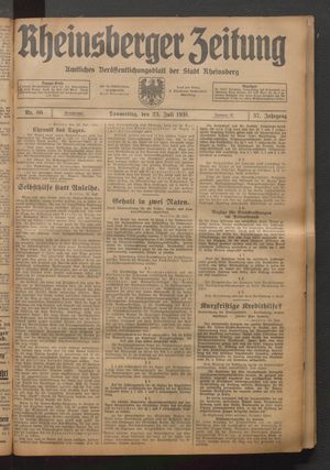 Rheinsberger Zeitung vom 23.07.1931