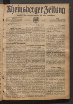 Rheinsberger Zeitung on Jul 30, 1931