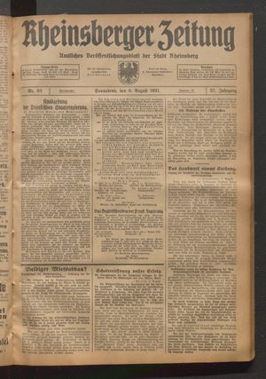 Rheinsberger Zeitung on Aug 8, 1931