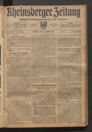 Rheinsberger Zeitung vom 18.08.1931