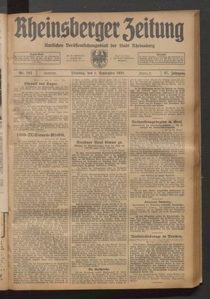 Rheinsberger Zeitung vom 01.09.1931