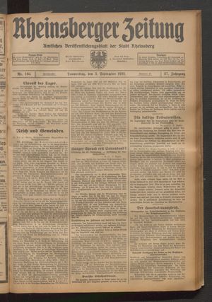 Rheinsberger Zeitung vom 03.09.1931