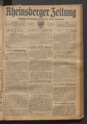 Rheinsberger Zeitung vom 05.09.1931
