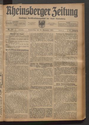 Rheinsberger Zeitung on Sep 10, 1931