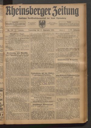 Rheinsberger Zeitung vom 17.09.1931