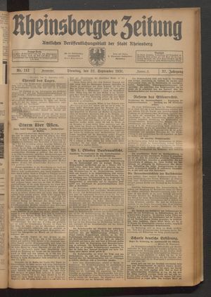 Rheinsberger Zeitung vom 22.09.1931