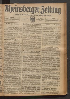 Rheinsberger Zeitung vom 10.10.1931