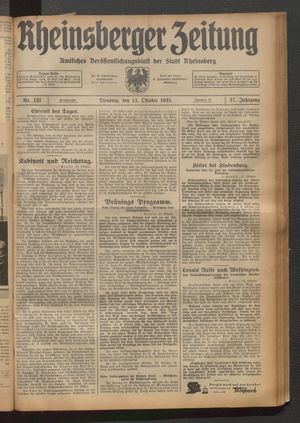 Rheinsberger Zeitung vom 13.10.1931