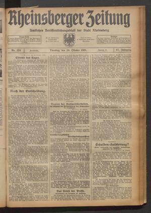 Rheinsberger Zeitung vom 20.10.1931