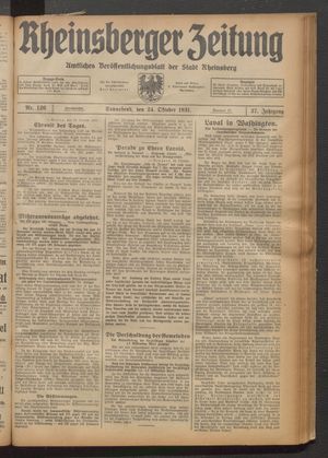 Rheinsberger Zeitung vom 24.10.1931