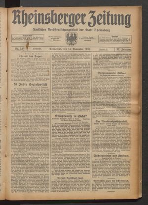 Rheinsberger Zeitung vom 14.11.1931