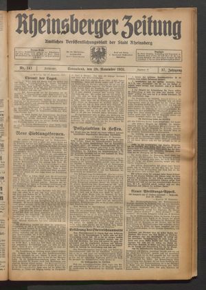 Rheinsberger Zeitung vom 28.11.1931